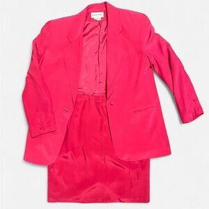 Vintage Casual Corner Hot Pink Silk Skirt Suit 80s